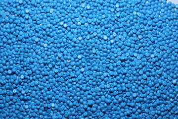Fototapeta na wymiar Blue of plastic polymer granules.