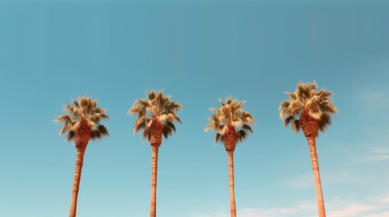 A row of palm trees against a blue sky. Created with Generative Ai Technology