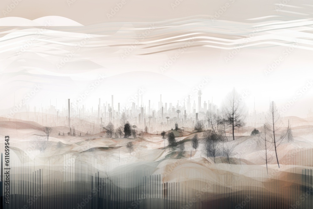 Wall mural abstract and surreal landscape with distant cityscape in the background, created with generative ai