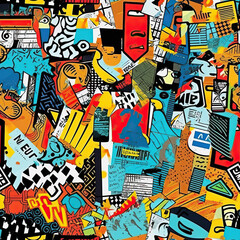 Obraz premium Travel themed collage scrapbook moodboard seamless repeat pattern [Generative AI] 
