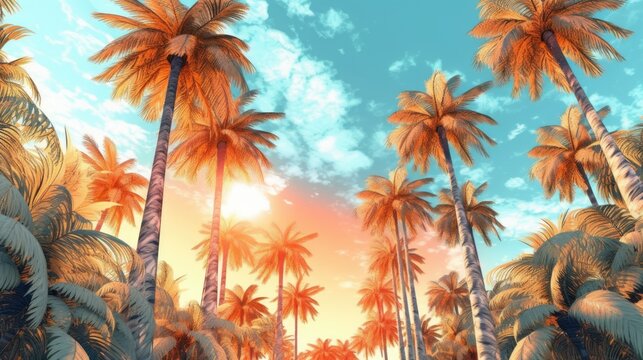 A painting of palm trees in a tropical setting. Created with Generative Ai Technology