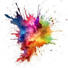 Fototapeta premium Watercolor rainbow ink splashing isolated on white background. Colorful paint splattered created with Generative Ai Technology