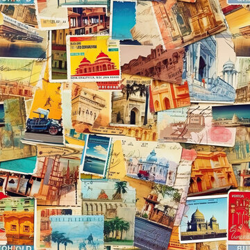 Travel themed collage scrapbook moodboard seamless repeat pattern [Generative AI]
