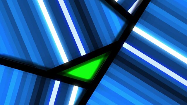  abstract blue line beam animation in mosaic stylize. Blue background with green screen in middle