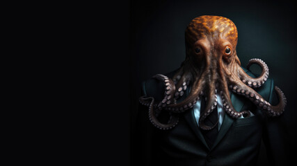 Portrait of an octopus wearing a suit, Generative AI