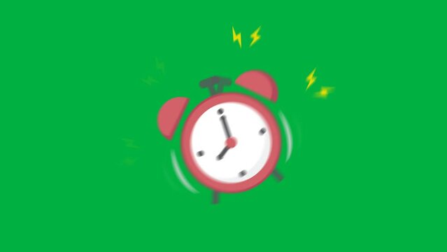 Animated alarm clock ringing green screen video