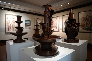 chocolate fountain, cascading into series of sculptures and artworks, created with generative ai