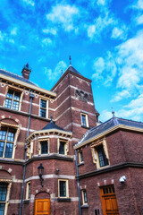 Architectural exterior details of the Binnenhof parliament building, The Hague (Den Haag), Netherlands.