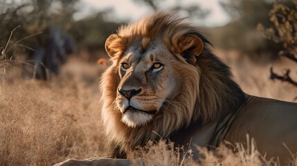 Plakat Portrait of a Lion in the Savanna