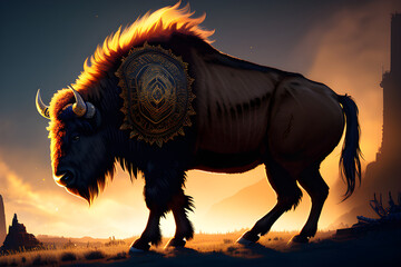 Fototapeta premium Huge formidable bison. Western Bison. generative AI