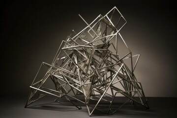 cubist sculpture, made of twisted metal rods and triangles, created with generative ai