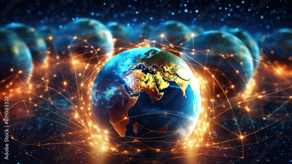 Wall mural concept of connecting global business network and future digital marketing. generative ai
