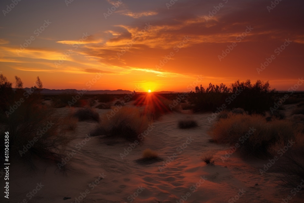 Canvas Prints desert sunset, with orange and red hues reflecting off the horizon, created with generative ai