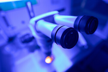 Ocular lenses of microscope in genetic researches laboratory