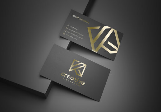 Two Textured Business Card Mockup on Black Surface