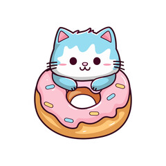 Cutebaby kitten with donut. Kids illustration. Vector.