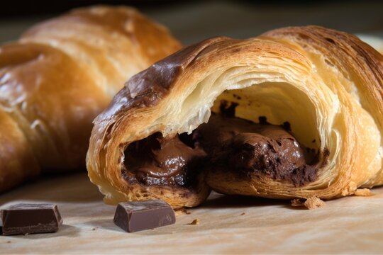 homemade croissant, filled with chocolate and hazelnut spread, created with generative ai