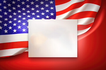 4th july american independence day flyer template with wave flag white white background and confetti. poster, banner, greeting card. Generative AI