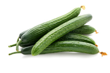 Heap of fresh cucumbers isolated on white background