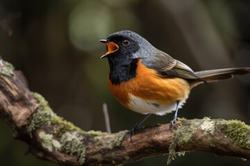 Obraz premium male redstart bird perched on tree branch, singing its heart out, created with generative ai