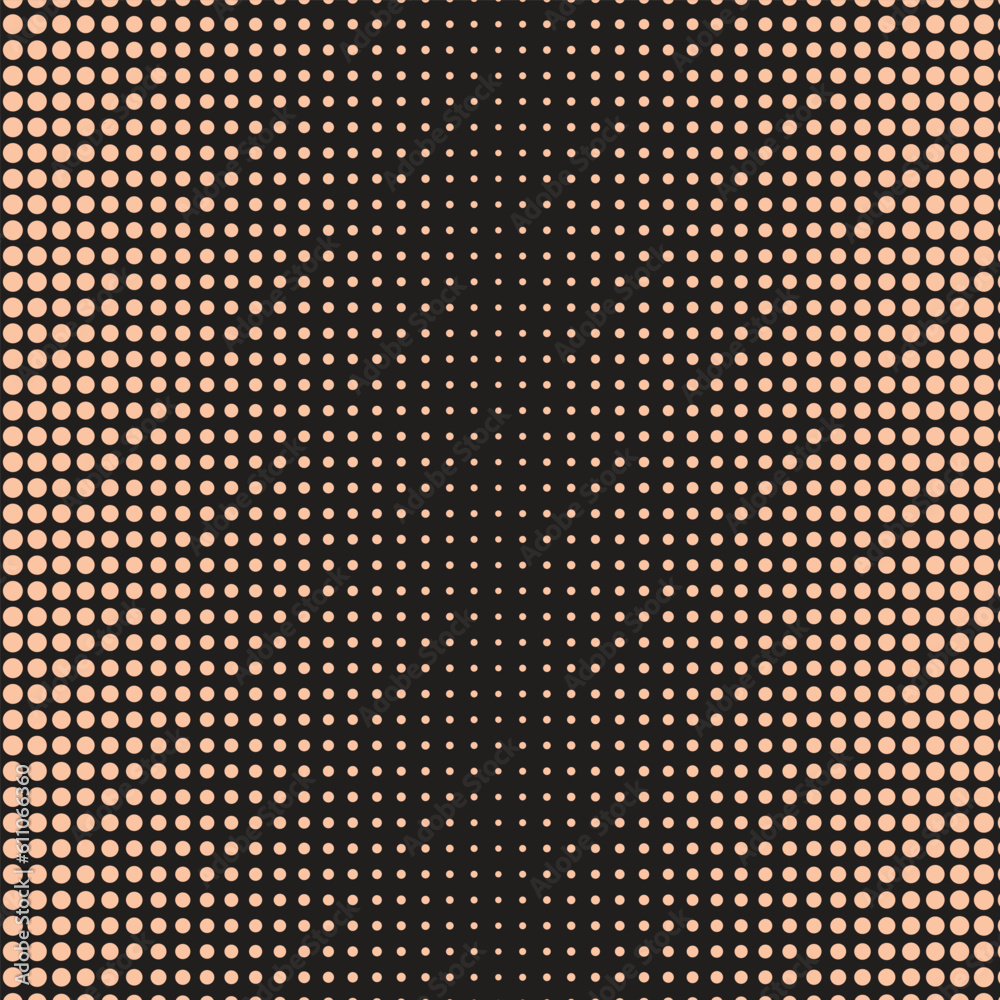 Poster abstract seamless polka dot halftone pattern with black background.