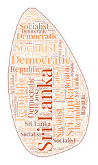 Sri Lanka shape filled with country name in many languages. Sri Lanka map in wordcloud style. Powerful vector illustration.