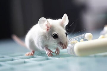 pharmceutical researcher, running test with new drug on laboratory mouse, created with generative ai