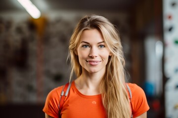 Obraz na płótnie Canvas Headshot portrait photography of a satisfied mature girl practicing rock climbing against a minimalist or empty room background. With generative AI technology