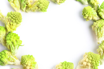 Frame made of romanesco cabbage on white background
