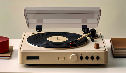 Fototapeta premium white vinyl player, close up, generative ai