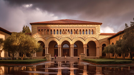 Fototapeta na wymiar The campus of the famous university in Stanford. Generative Ai