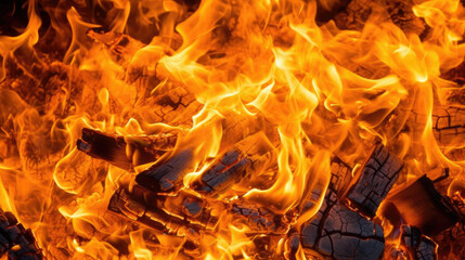 flames on bonfire. closeup. generative ai