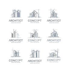 Collection Set of building architect construction drawing logo vector