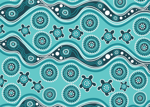A vector background featuring Aboriginal dot art design with turtle