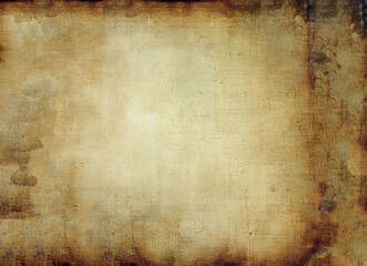 An old and blank parchment paper with a rusty and stained texture. A dark border adds contrast and depth. A great background for creating ancient images or letters.
