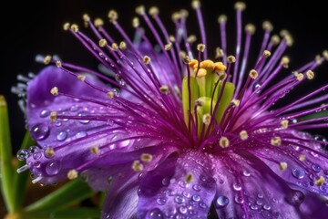 Obraz premium close-up of vibrant flower, with its pollen on display, created with generative ai