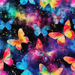 Butterfly watercolor seamless repeat pattern on black [Generative AI] 