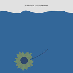 Fototapeta na wymiar Vector illustration with sinking sunflower