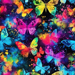 Butterfly watercolor seamless repeat pattern on black [Generative AI]
