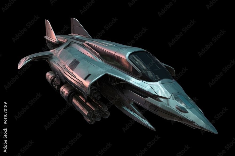 Sticker full length shot of a futuristic spacecraft, created with generative ai
