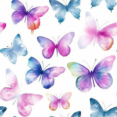 Fototapeta premium Butterfly watercolor seamless repeat pattern on white 