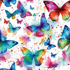 Butterfly watercolor seamless repeat pattern on white [Generative AI] 
