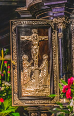 Fototapeta na wymiar Golden Crucifixion Scene Black Madonna Altar Shrine Jasna Gora Poland