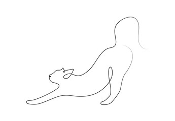 Silhouette of abstract cat in one line drawing on white background vector illustration. Premium vector. 