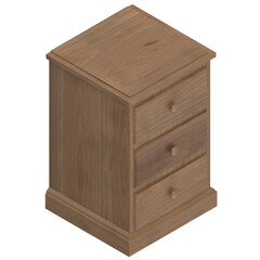 3D rendering illustration of a 3 drawer bedside