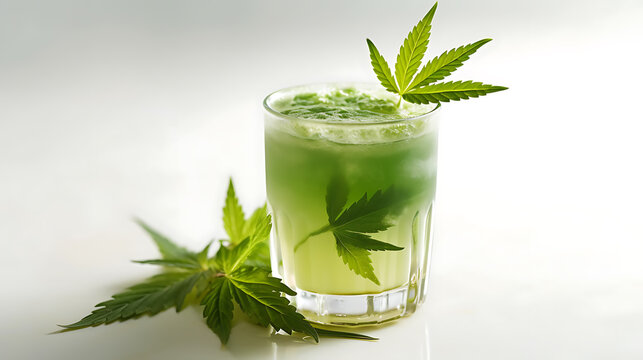 CBD-infused green drink on white background generative ai