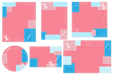set de ilustraciones vectoriales con tematica de costura para invitaciones cartas o postales