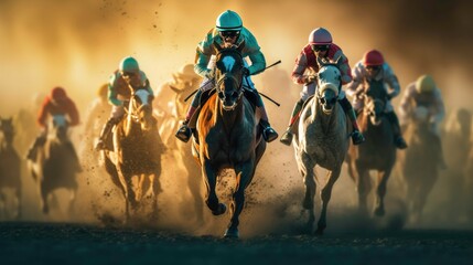 Equestrian Sport of Horse Racing with Jockeys generated by AI