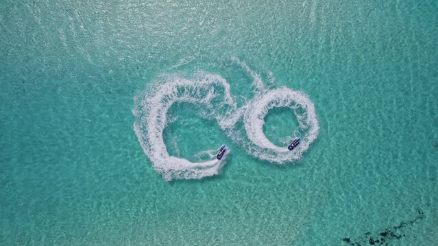 Sailing in circles on a jet ski on the sea