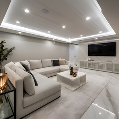 modern living room with sofa and tv under good lighting home interior